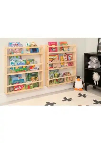 Olcay Aksesuar Montessori 105 cm Doğal Ahşap Kitaplık Çocuk ve Bebek Odası İçin