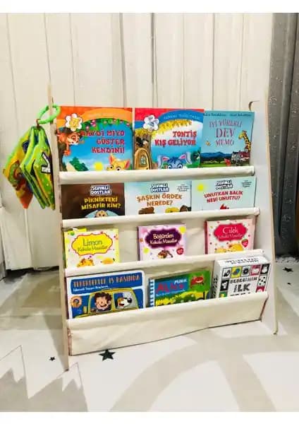 Olcay Aksesuar Montessori Çocuk Bebek Odası Taşınabilir 4 Raflı Kitaplık