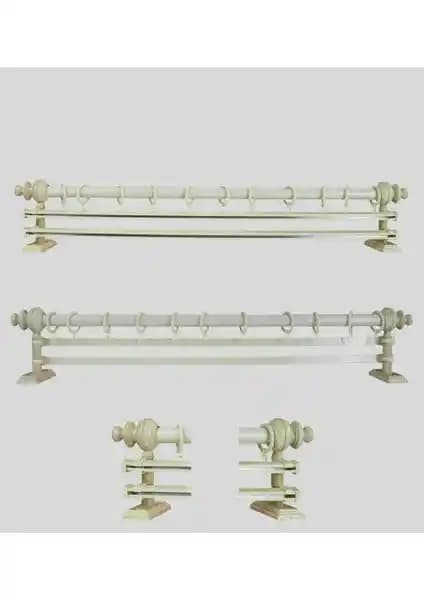 Orlenda Ahşap Başlıklı Alüminyum Rustik Perde Askısı Çift Raylı Sistem