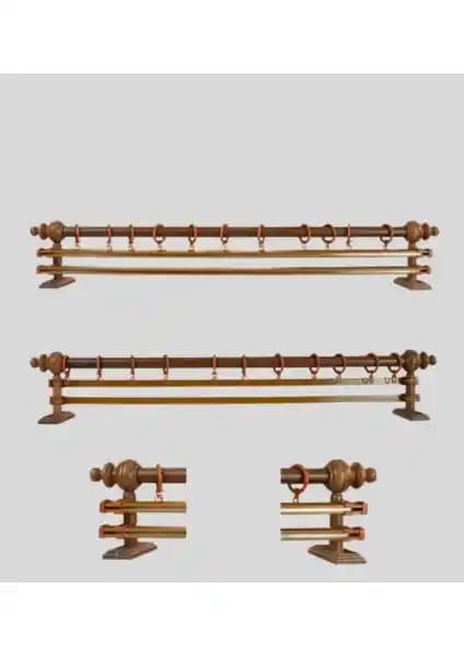 Orlenda Ahşap Başlıklı Alüminyum Rustik Perde Askısı Çift Raylı Tasarım