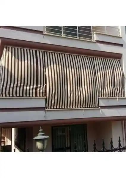 Perhal Kahve Krem Çizgili Balkon Perdesi Modern ve Dayanıklı Gölgelik Çözüm