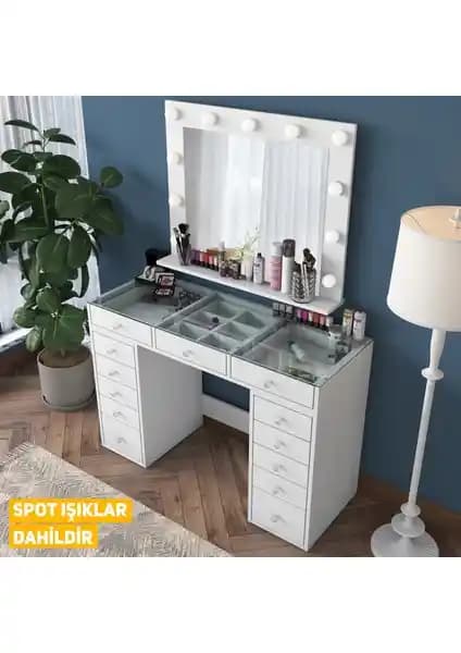 Rani BJ118 Hollywood Işıklı Aynalı Makyaj Masası Modern Tasarım ve Fonksiyonellik