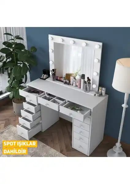 Rani BJ119 Hollywood Işıklı Aynalı Kulis Makyaj Masası Günlük Kullanım İçin Uygun