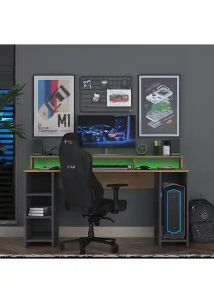 Rani HA122 LED Işıklı RGB Raflı Oyuncu ve Çalışma Masası Modern Tasarım