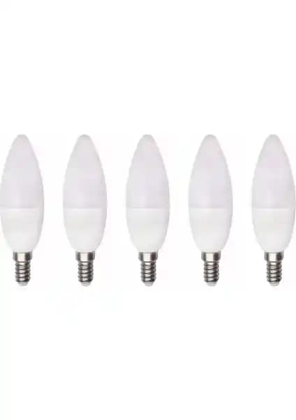 Real LED Avize Ampulü 5'li Set 7W E-14 İnce Uç Beyaz Işık Enerji Tasarruflu Modern Aydınlatma