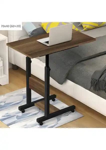 Servetavcı Yükseklik Ayarlı Ceviz Renkli Tekerlekli Yatak Sehpası 70x40 cm