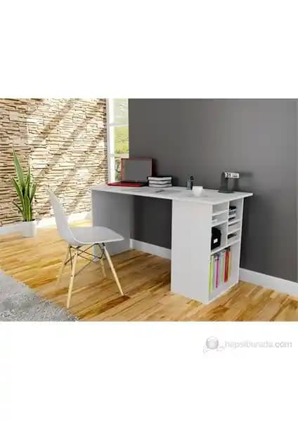T Designo Akasya Beyaz Çalışma Masası Modern ve Dayanıklı Ofis ve Ev Kullanımı İçin