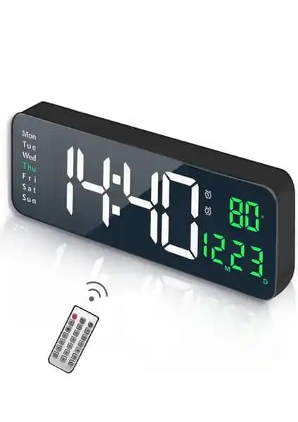 UpWay Kumandalı Büyük HD LED Ekranlı Dijital Saat Modern Tasarım ve Çok Fonksiyonlu Kullanım