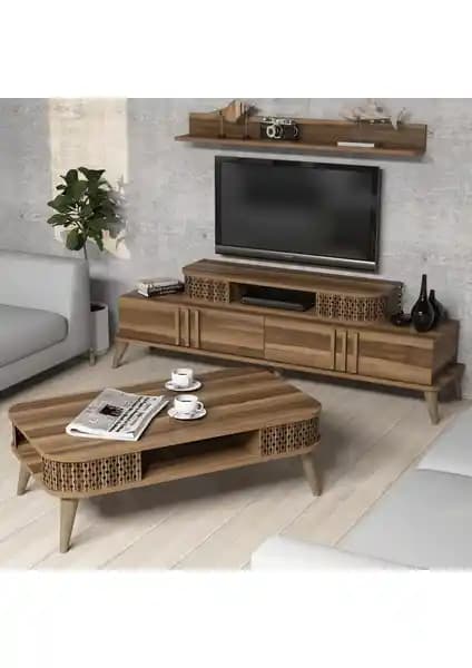 Variant Eylül TV Ünitesi ve Orta Sehpa Takımı - Ceviz Renkli Modern Mobilya Seti