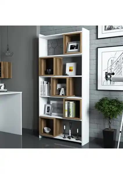 Variant Mobilya Variant Box Kitaplık Beyaz Ceviz Modern ve Fonksiyonel Depolama Çözümü