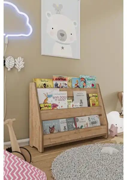 Zeo Wood Design Montessori MDF Çocuk Kitaplığı Güvenli ve Estetik Çocuk Odası Depolama Ünitesi