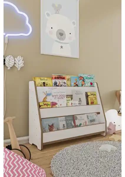 Zeo Wood Design Montessori MDF Çocuk Kitaplığı Güvenli ve Şık Tasarım