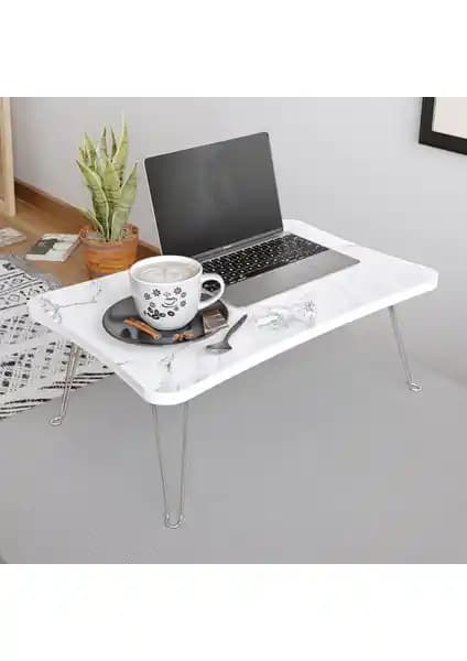 Zuesse Dizayn Taşınabilir Katlanır Masa Beyaz Mermer Görünüm Modern Tasarım