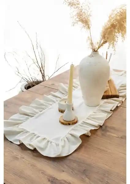 Abide&Hanım Rufle I Runner Doğal Keten Vintage Masa Örtüsü Şıklık ve Fonksiyonellik Bir Arada
