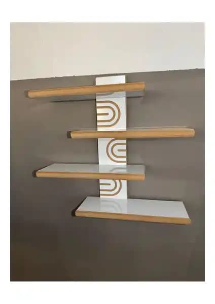 Akçe Home Beyaz Asimetrik Bohem Ahşap Duvar Rafı Modern ve Şık Dekorasyon Çözümü