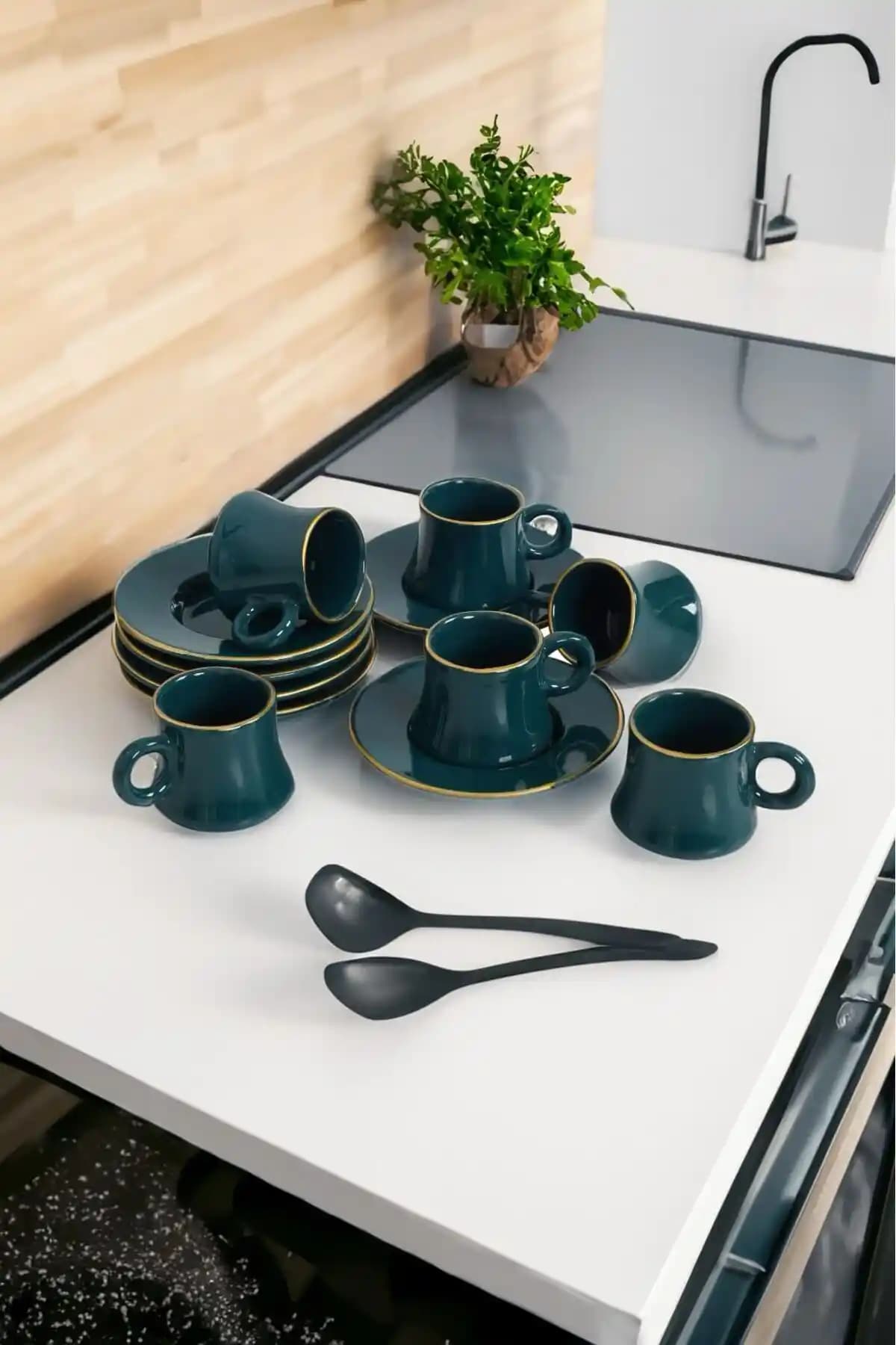 Akkoyunlu Home 6 Kişilik Deniz Temalı El Yapımı Türk Kahvesi Fincanı Takımı