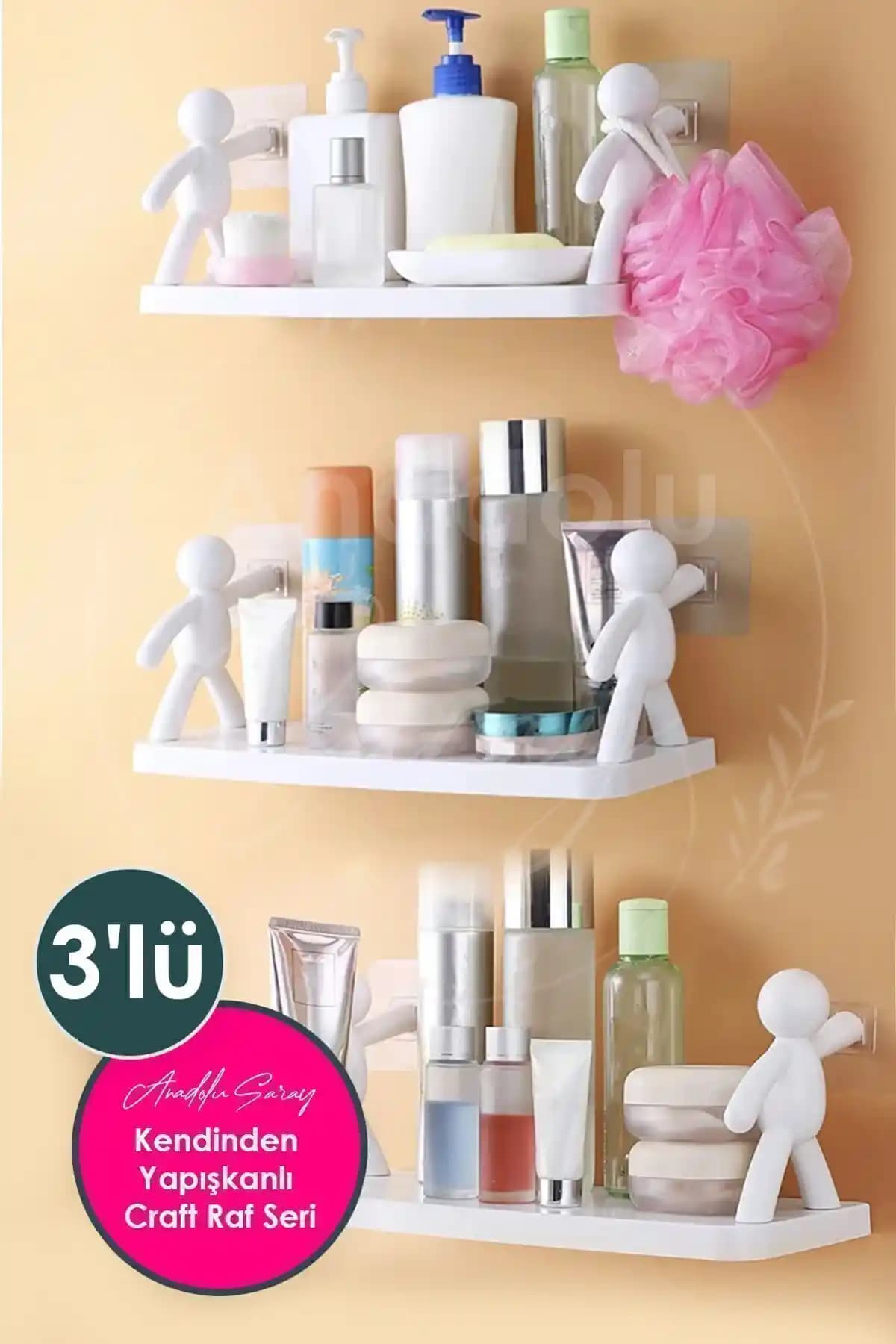 Anadolu Saray Kendinden Yapışkanlı Banyo Rafları Seti Modern ve Pratik Çözüm