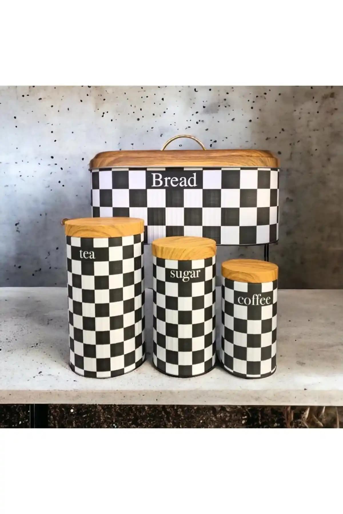 Bambu Kapak Görünümlü Metal Ekmeklik ve Kavanoz Seti ile Mutfak Dekorunuza Şıklık Katın