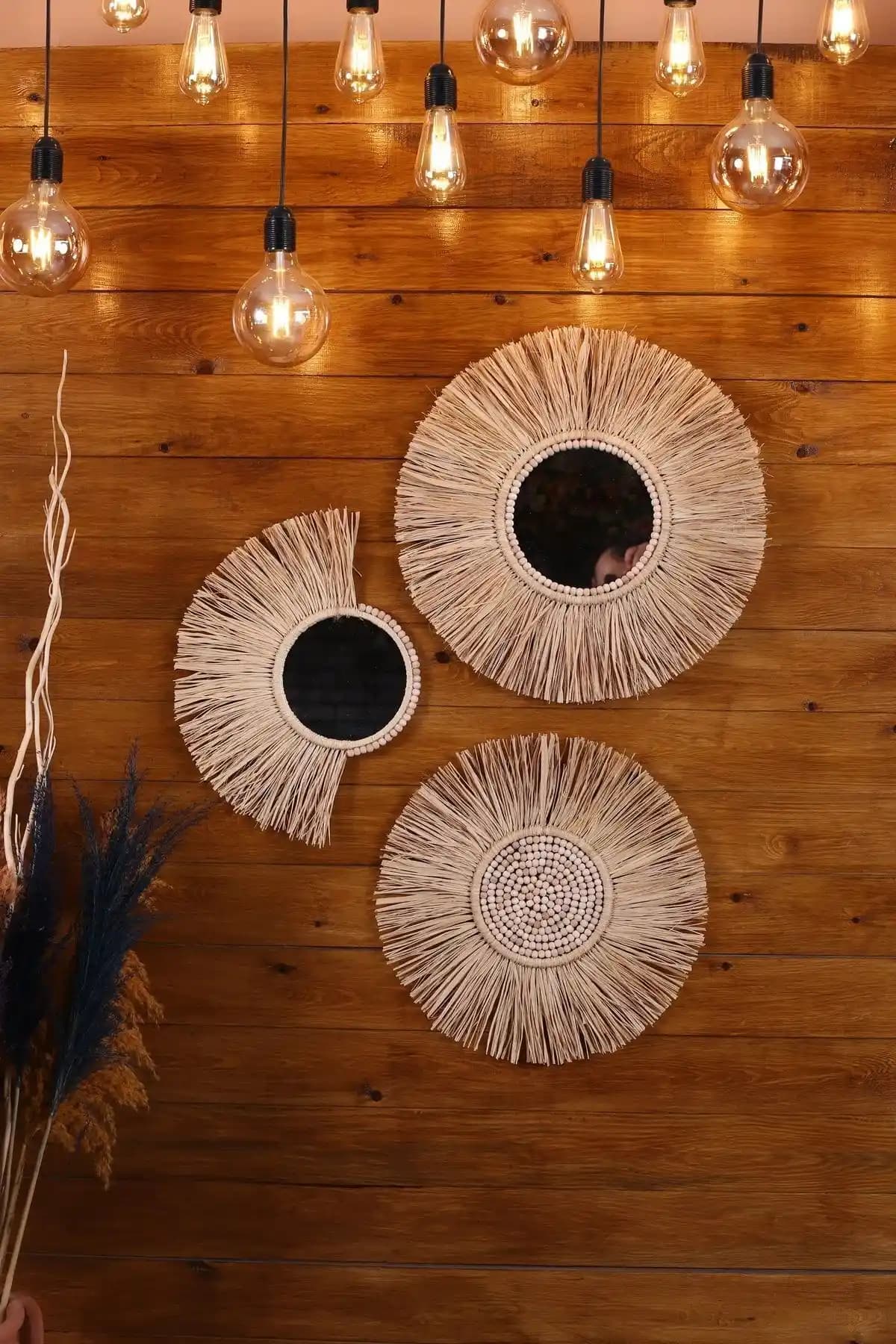 Bohem Tarzını Yansıtan El Yapımı Dekoratif Ayna Seti: Şık ve Otantik Tasarım