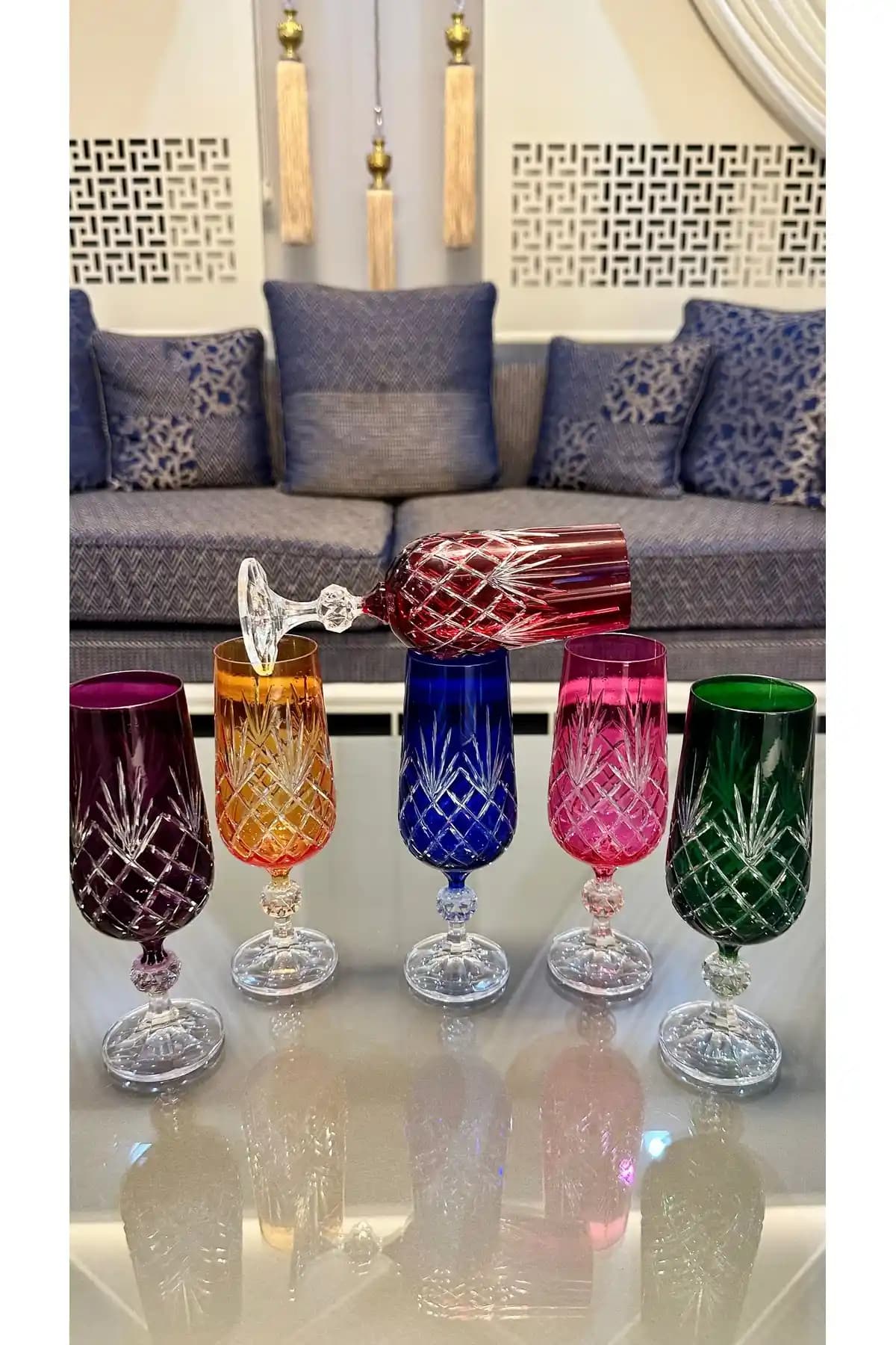 Bohemia Kristal Renkli El İşi Kahve Yanı Su Bardağı Seti Şık ve Dayanıklı Tasarım