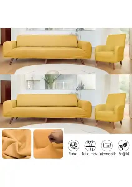 Btf Home Streç Lastikli 3'lü ve 1'li Koltuk Örtüsü Takımı ile Dekorasyon ve Koruma