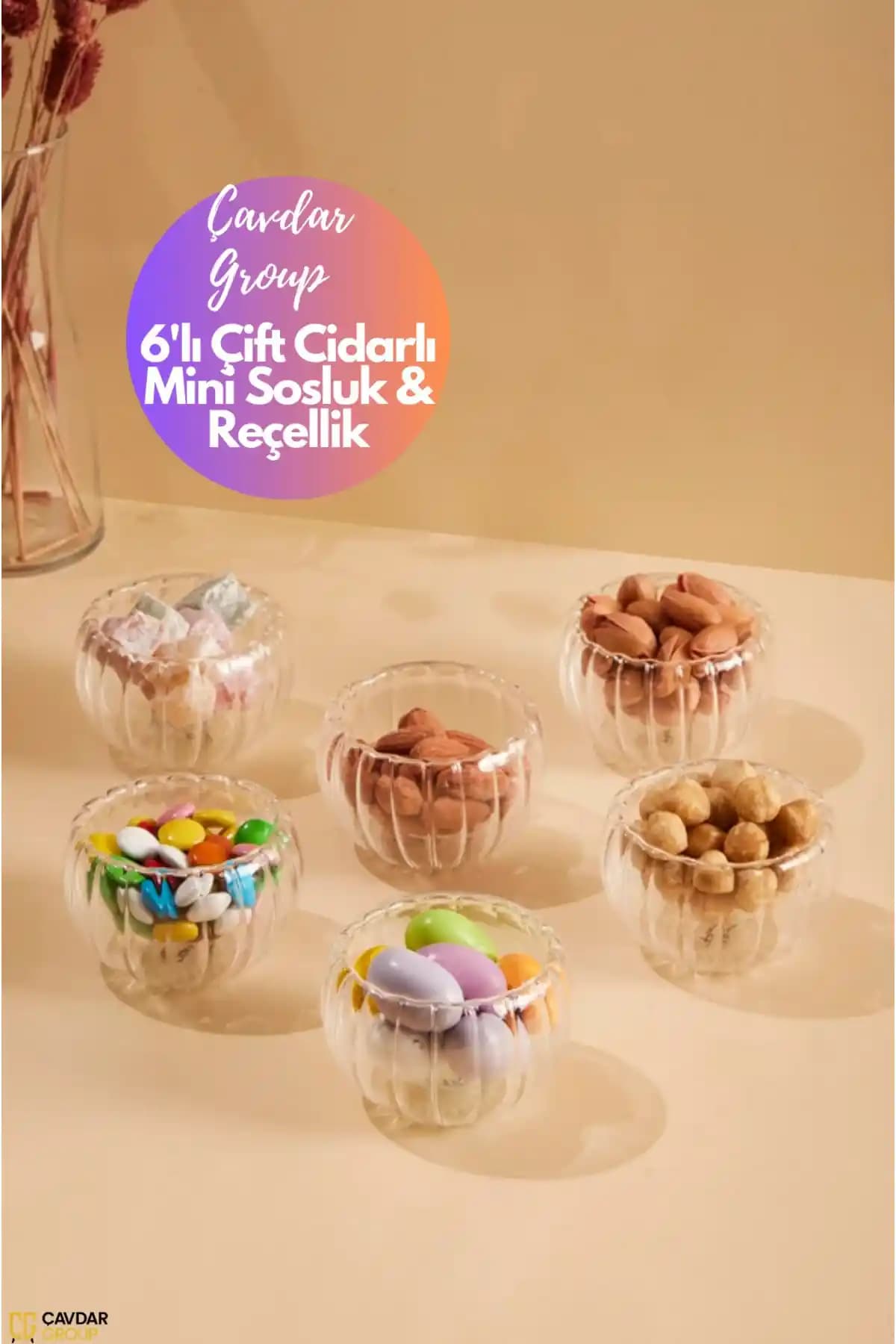 Çavdar Group 6'lı Çift Cidarlı Mini Sosluk ve Reçellik Seti Modern ve Şık Tasarım