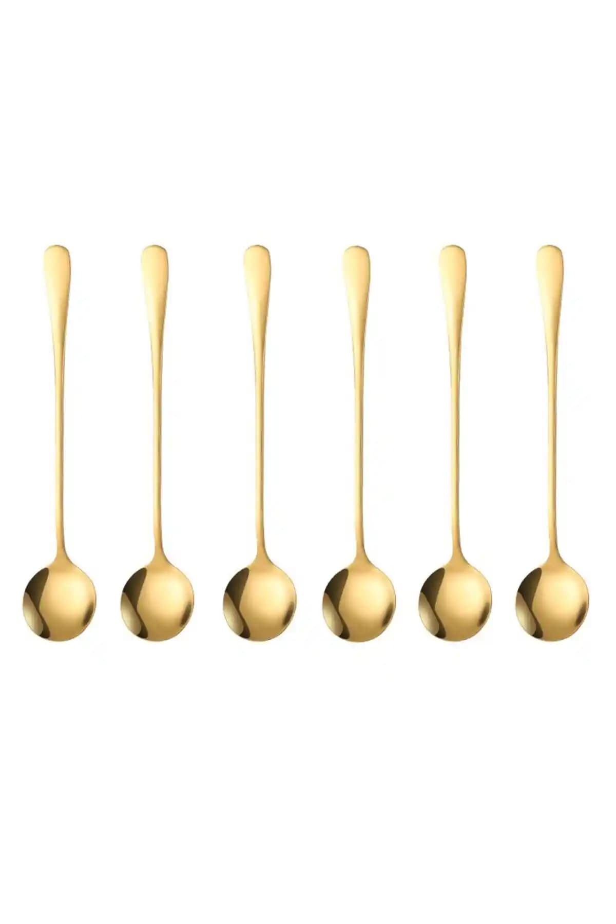 Chavin 1010 Çelik Gold 6'lı Set 18 cm Uzun Tatlı ve Dondurma Kaşığı Şıklık ve Fonksiyonellik