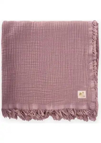 Cigit Dört Kat Püsküllü Bebek Battaniyesi 80x120 Cm Doğal Pamuk ve Şık Tasarım