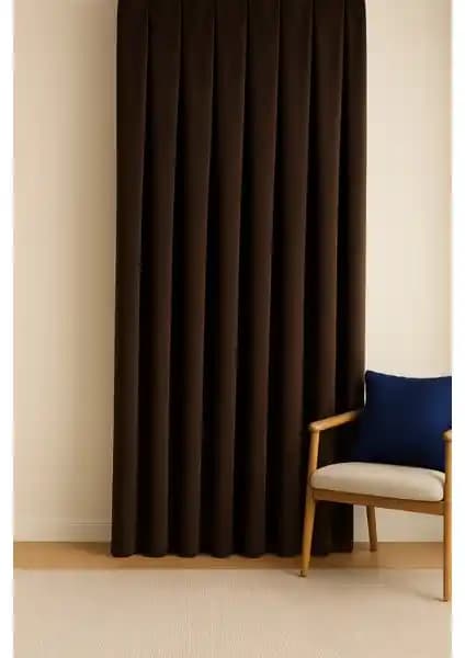 Cortibo Barcelona Kadife Dokulu Fon Perde Kahverengi Modern ve Pratik Tasarım