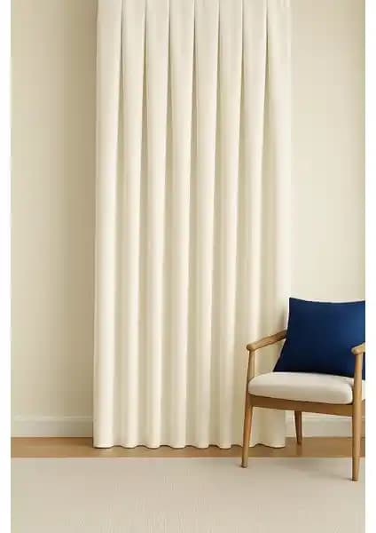 Cortibo Barcelona Kadife Dokulu Fon Perde Krem Renkli Şık ve Dayanıklı Tasarım