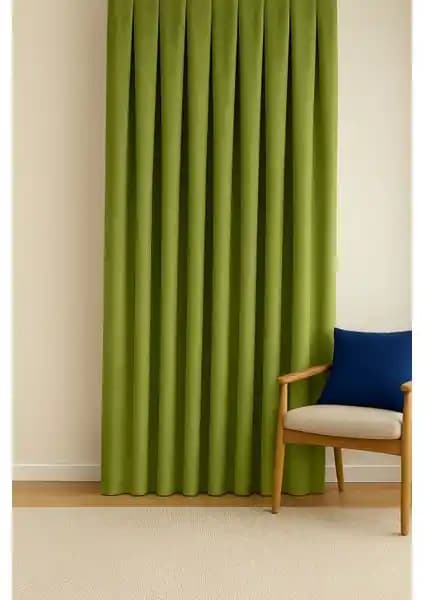 Cortibo Barcelona Kadife Dokulu Fon Perde Yaprak Yeşili Şık ve Dayanıklı Tasarım