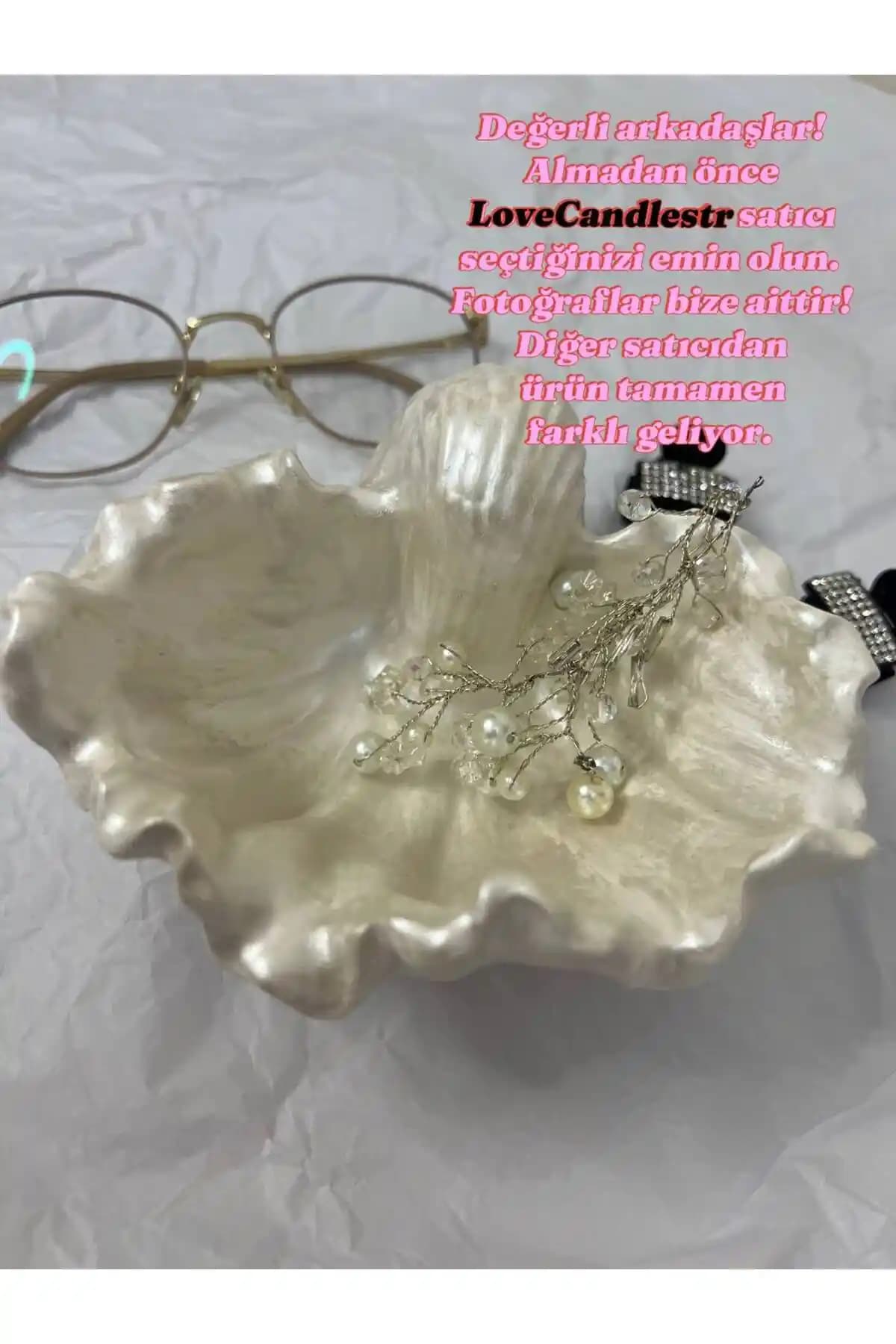 Deniz Kabuklu ve İnci Görünümünde Beton Takı Tabağı Doğal ve Modern Dekorasyon İçin