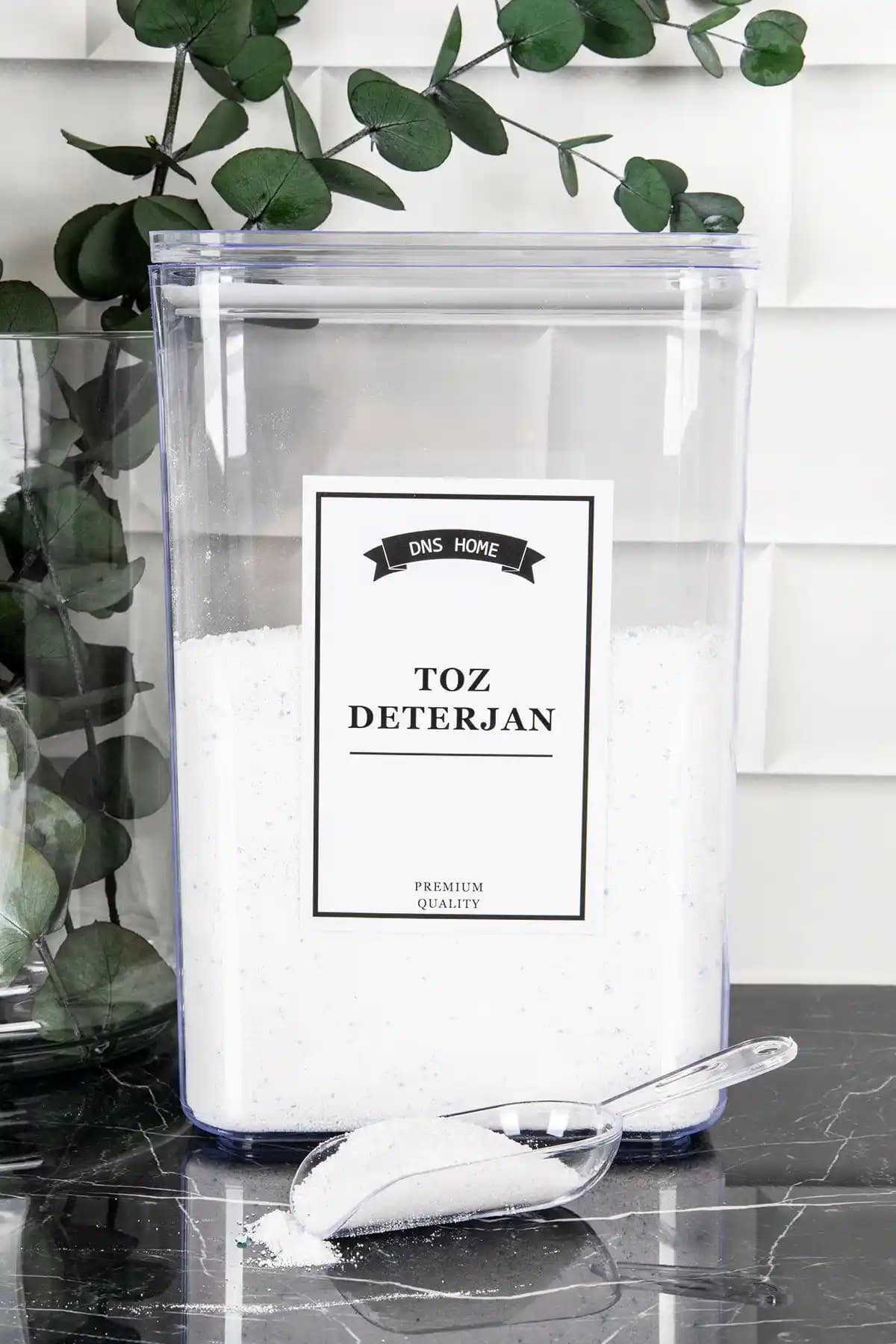 DNS HOME Toz Deterjan Saklama Kabı 3000 ml dayanıklı akrilik tasarım ve hijyenik saklama çözümü