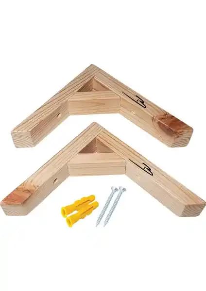 Doğal Ahşap Duvar Raf Ayağı 90 Derece 2'li Set Çocuk Odası ve Yaşam Alanları İçin