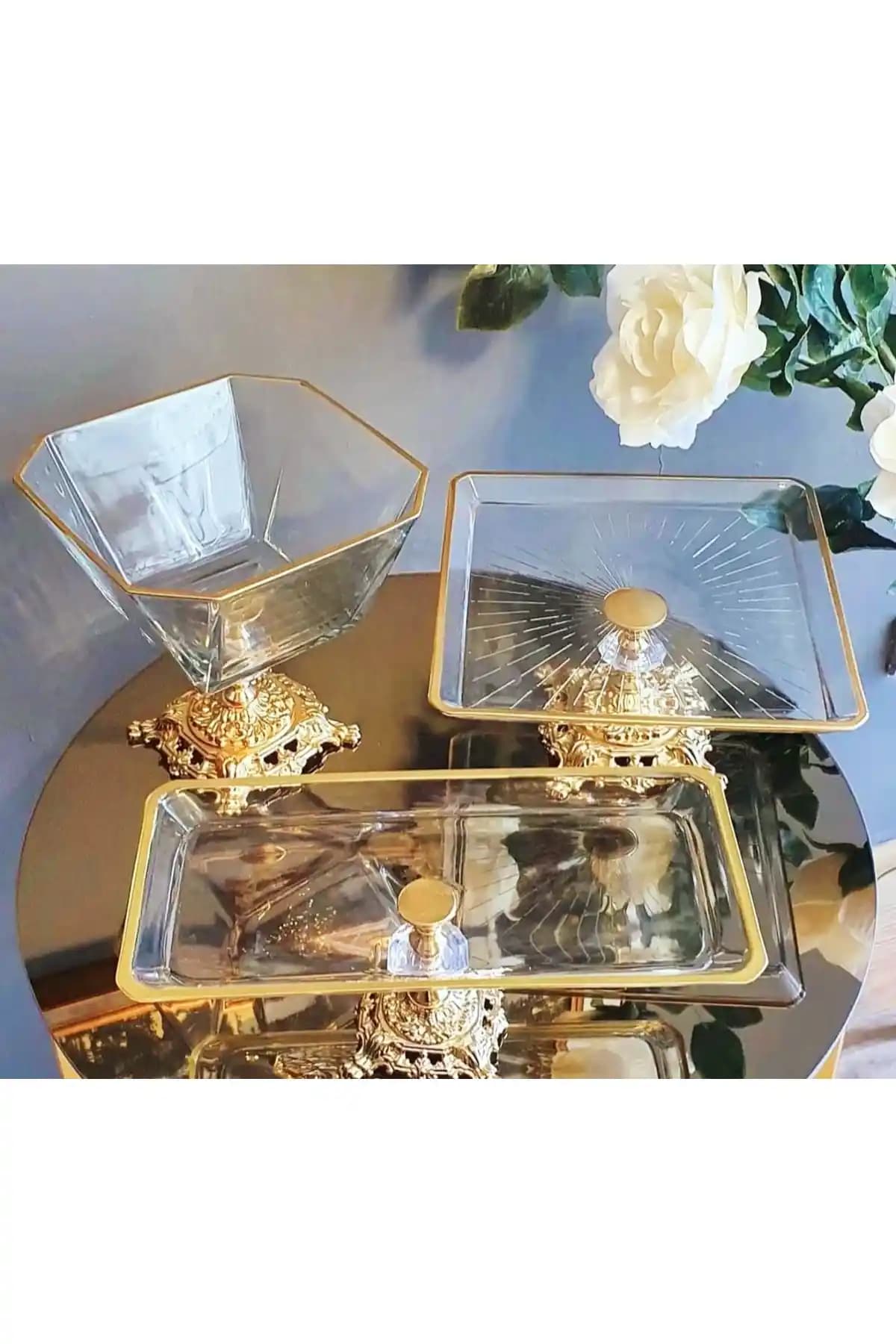 Elta Collection Gold 3 Parça Pasta Sunumluk Seti Şık ve Dayanıklı Modern Tasarım