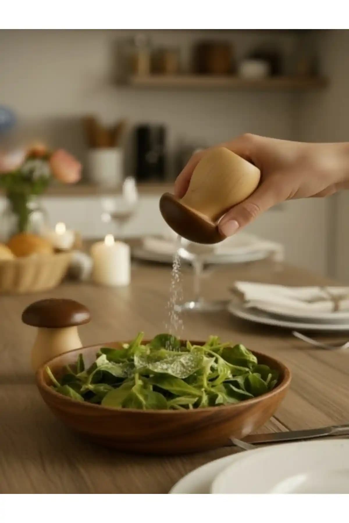 Emal Home 2'li Mantar Model Bambu Baharatlık Seti Şık ve Dayanıklı Tasarım