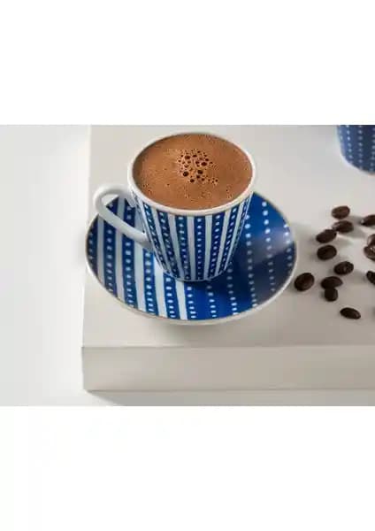 English Home Bellis Porselen 4 Parça Lacivert Kahve Fincan Takımı İki Kişilik Şık Tasarım
