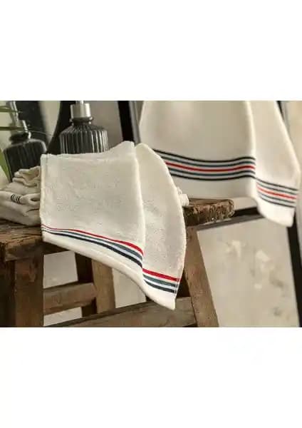 English Home Çizgili Pamuklu El Havlusu 30x40 cm Beyaz Lacivert Modern Tasarım