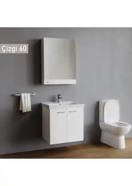 Era Çizgi 60 cm Beyaz MDF Banyo Dolabı Takımı Modern ve Dayanıklı Tasarım