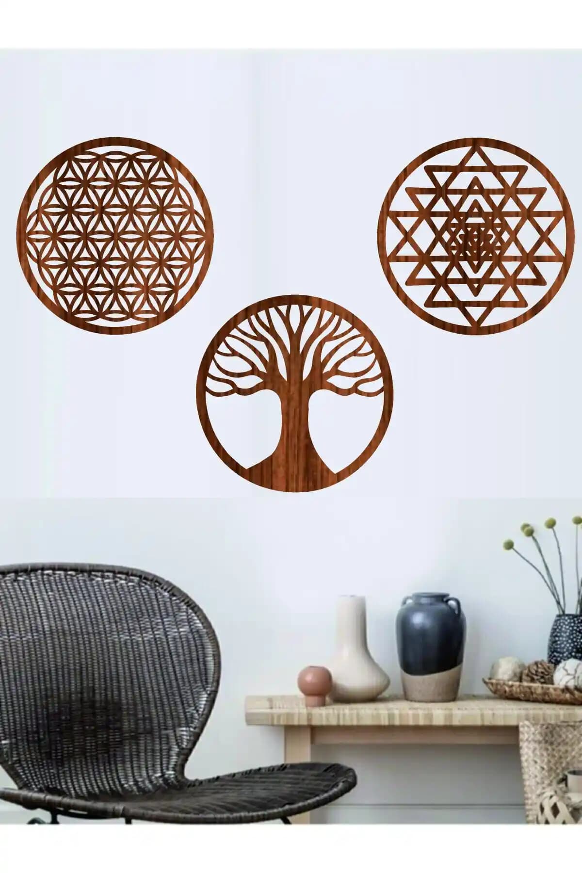 Evdeucuz Yaşam Çiçeği Sriyantra ve Torus 3'lü Set: Modern ve Şık Dekorasyon Parçası