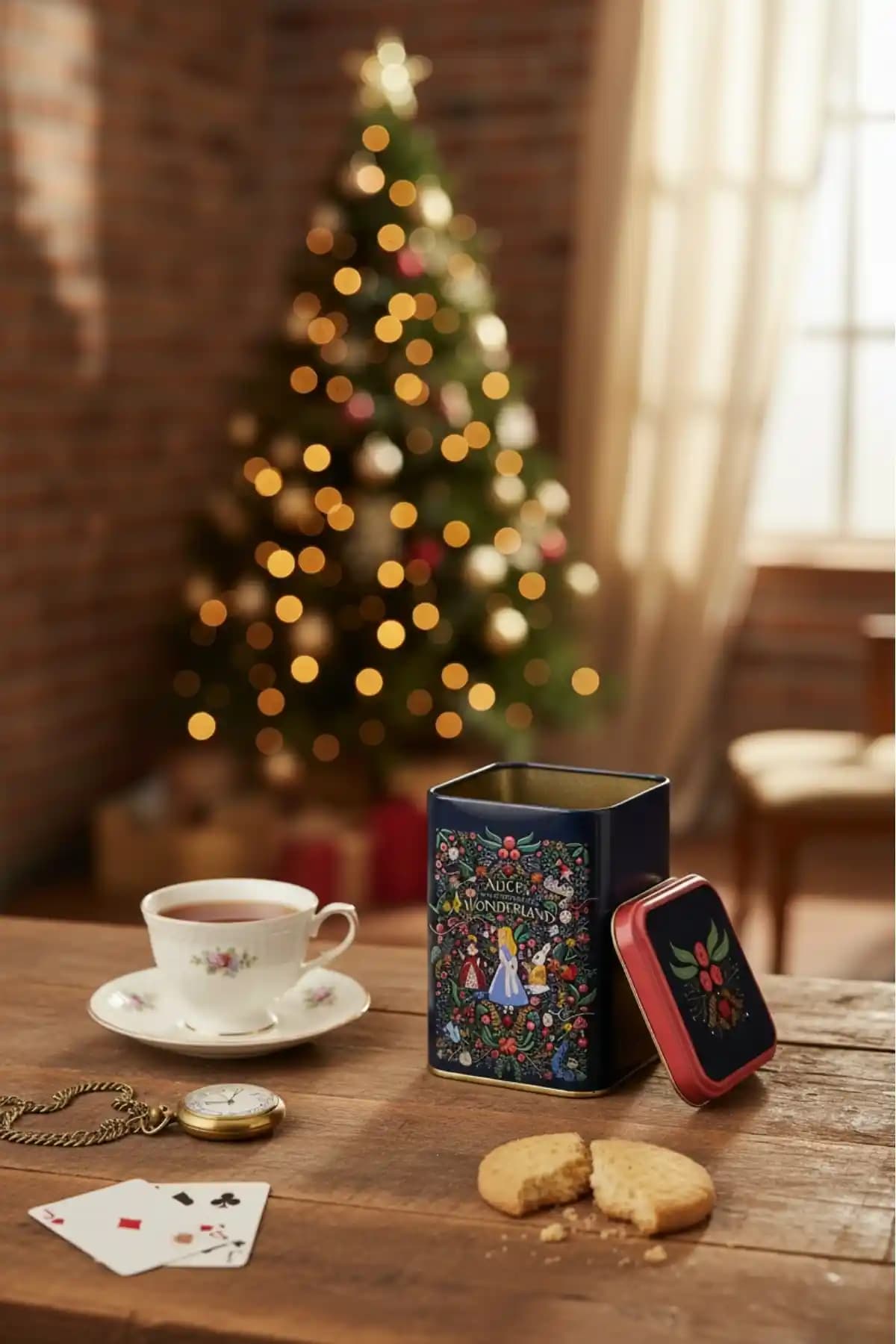 Evle ER022-9A Tales Alices Desenli Kare Metal Saklama Kabı 11x11 cm dayanıklı ve şık tasarım