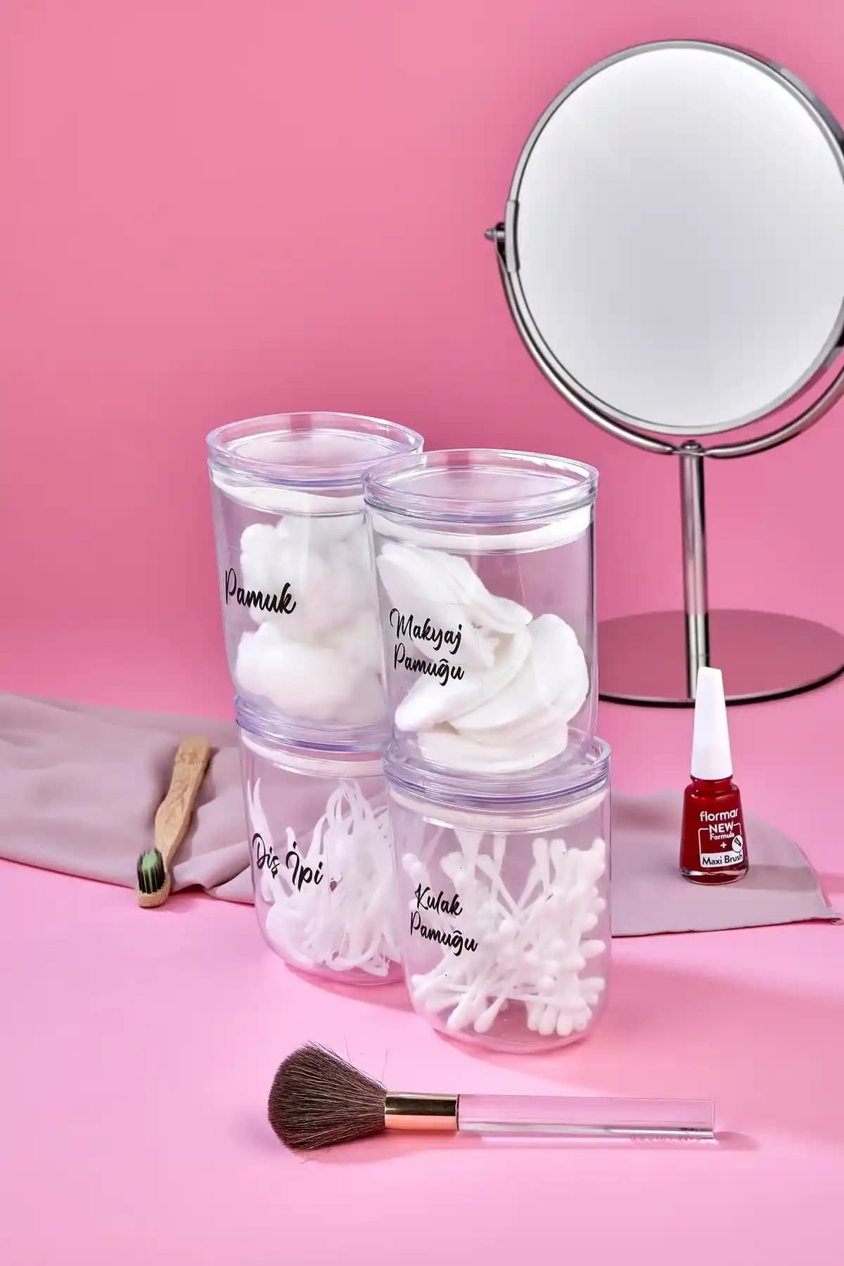 FBZhome 4'lü Akrilik Makyaj Pamuğu ve Saklama Kutusu Şık ve Fonksiyonel Tasarım