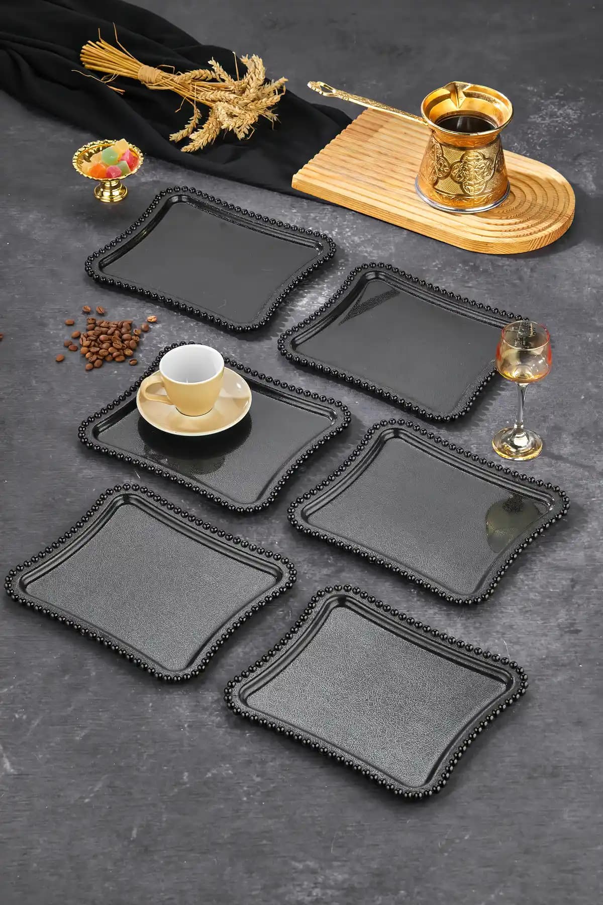 FBZhome Dekoratif Kahve Sunum Tepsisi Seti Modern Tasarım ve Dayanıklılık