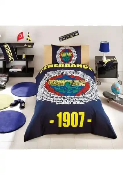 Fenerbahçe Lisanslı Marşlı Logo Tek Kişilik Nevresim Takımı Yatak Odası Dekorasyonu