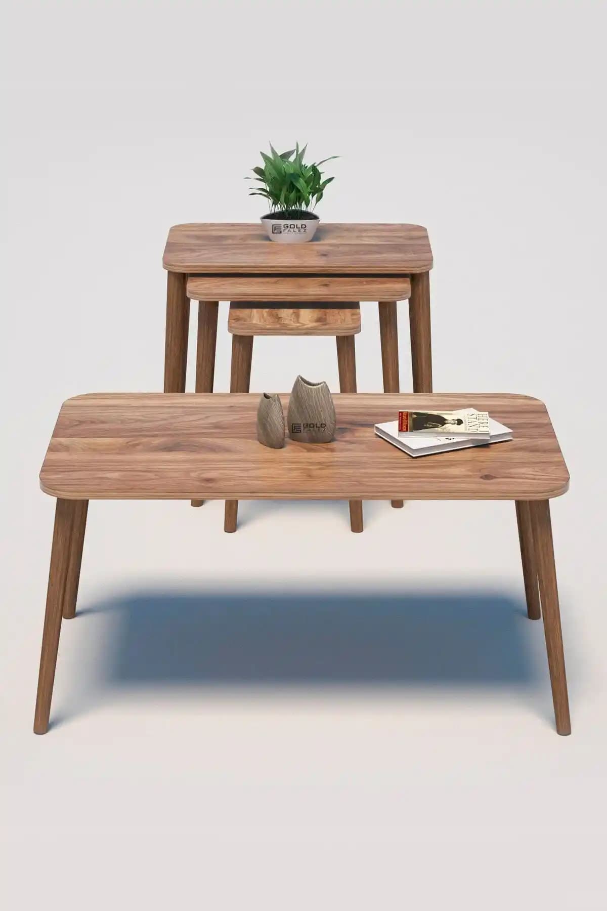 Goldfalez Zigon ve Orta Sehpa Seti Ceviz Rengi Modern Tasarım ve Dayanıklılık