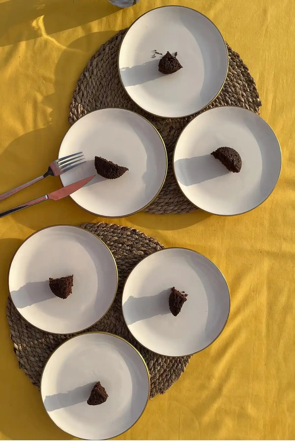 GÖNÜL Seramik Servis Tabağı 6'lı Beyaz Gold Modern ve Dayanıklı Tasarım