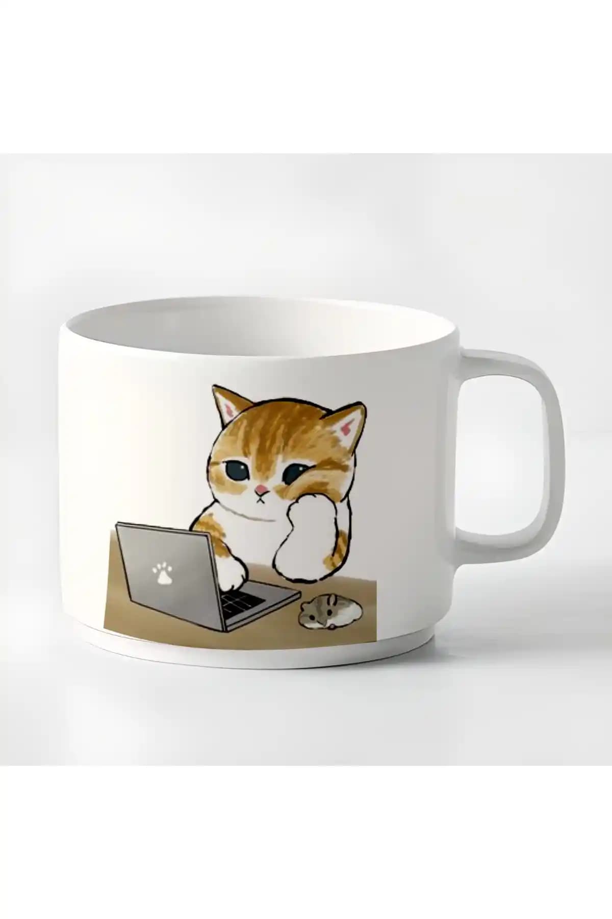 GünayStore Double Türk Kahvesi ve Espresso Fincanı Sevimli Kediler Tasarımıyla