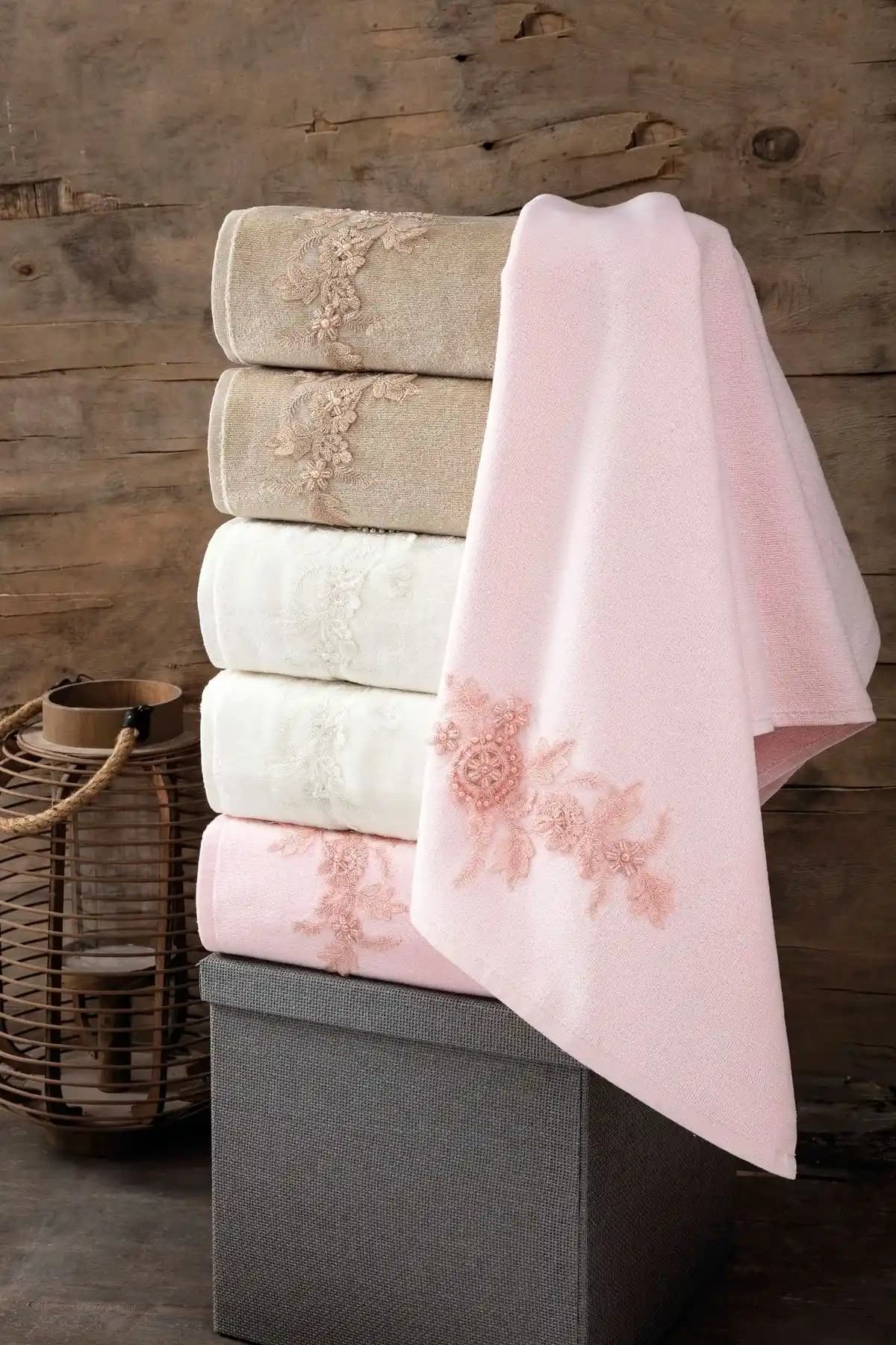 Güvenal Hazal 6'lı Güpürlü Kadife Havlu Seti Ev Dekorasyonu ve Hediye Seçenekleri