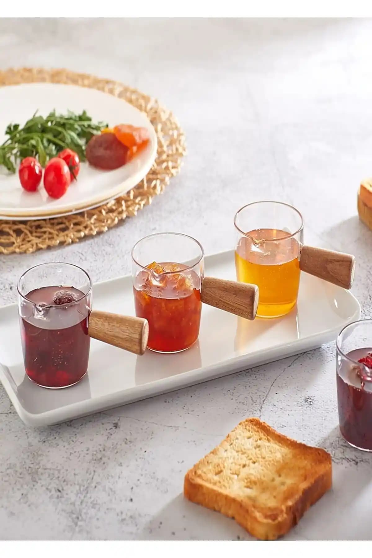 HCB Ticaret 2'li Ahşap Saplı Mikadan Mini Sosluk Reçellik ve Kahve Yanı Sunumluk