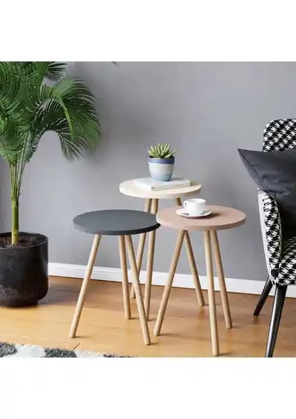 İntergo Renkli 3'lü Zigon Sehpa: Şık Tasarım ve Dayanıklı Malzeme ile Modern Dekorasyon